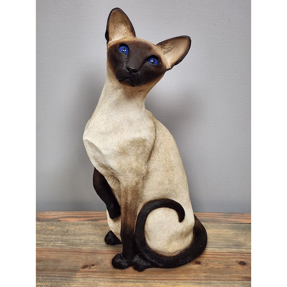 Vintage Sandra Brue Sandicast Siamese Cat Sculpture Statue USA Made 14"